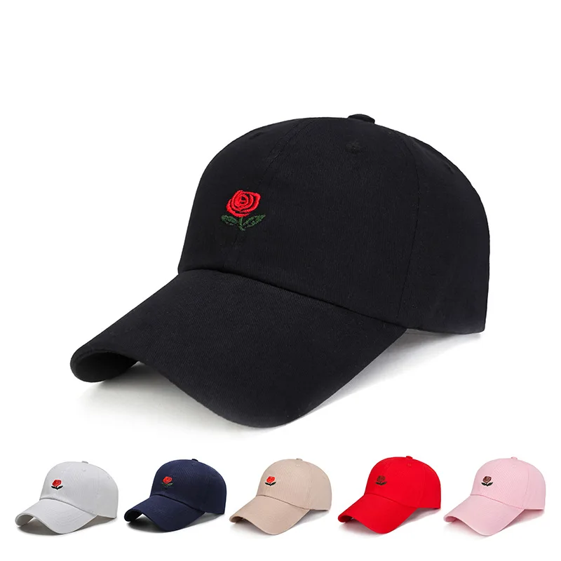 Unisex Rose Embroidery Baseball Caps for Men Women Hiking Flower Cotton Snapback Cap Unisex Outdoor Sports Hip Pop Sun Dad Hats