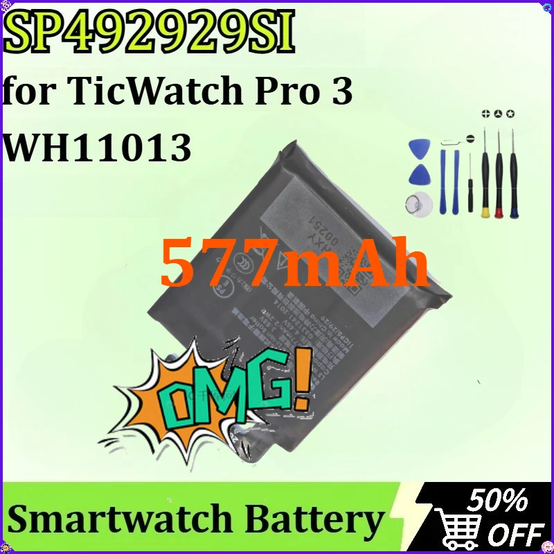 

For TicWatch Pro 3 WH11013 Newly Upgraded SP492929SI 3.88V 577mAh Smartwatch Battery High-Capacity Replacement Battery + Tools