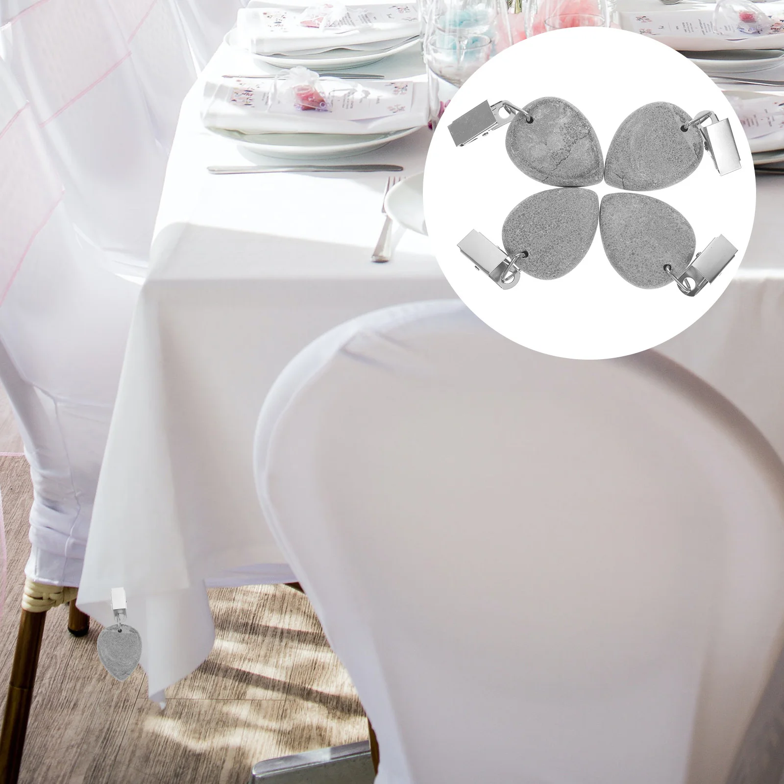 

4Pcs Decorative Tablecloth Weights Metal Clip Stone Smooth Hand Feeling Safe Use Versatile Occasions Match Most Styles