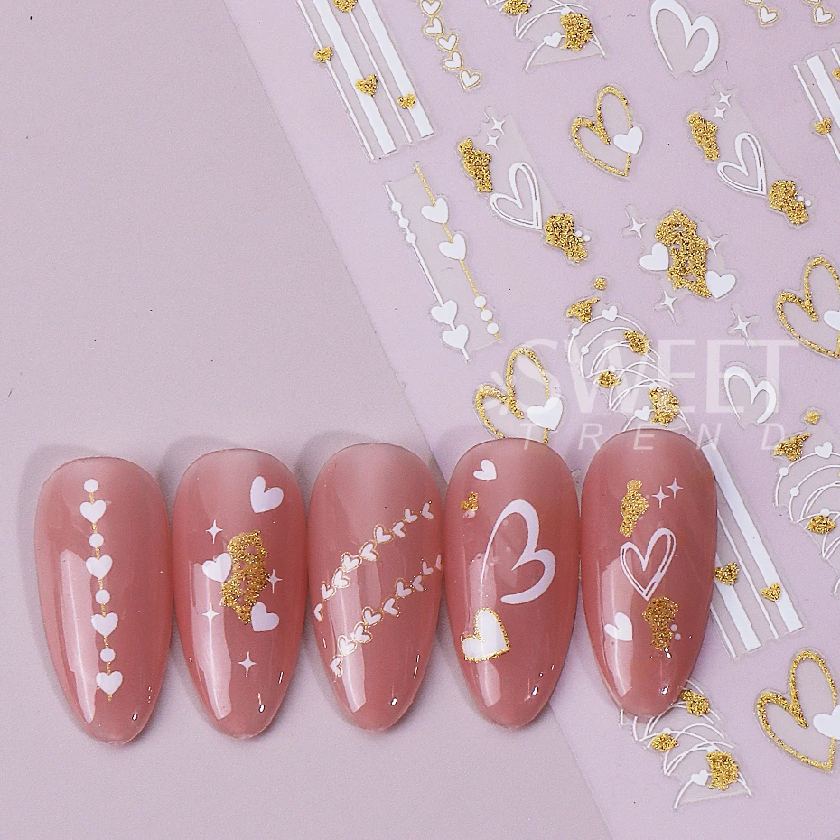 4 قطعة ملصقات أظافر عيد الحب أسود أبيض الحب القلب خطوط روز تصميم لاصق مسمار الشارات DIY بها بنفسك سباركلي مانيكير ديكور المتزلجون #5