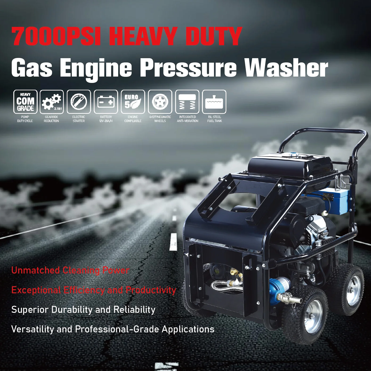 Commercial 6900PSI 476Bar Cold Water Gas Engine Belt Drive High Pressure Car Washer Cleaner