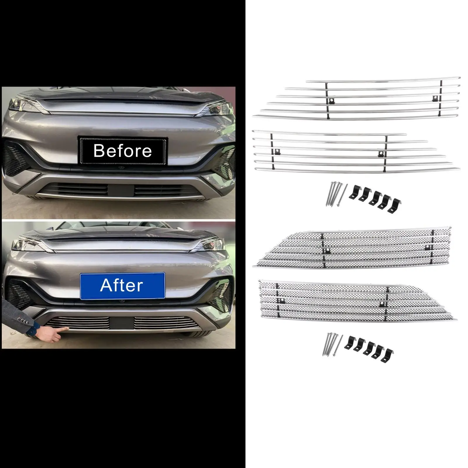 

2x Front Lower Grill Cover Trims Accessories for Byd Atto 3 Yuan Plus Car Lower Mesh Grill Grille Cover Trim aluminum alloy