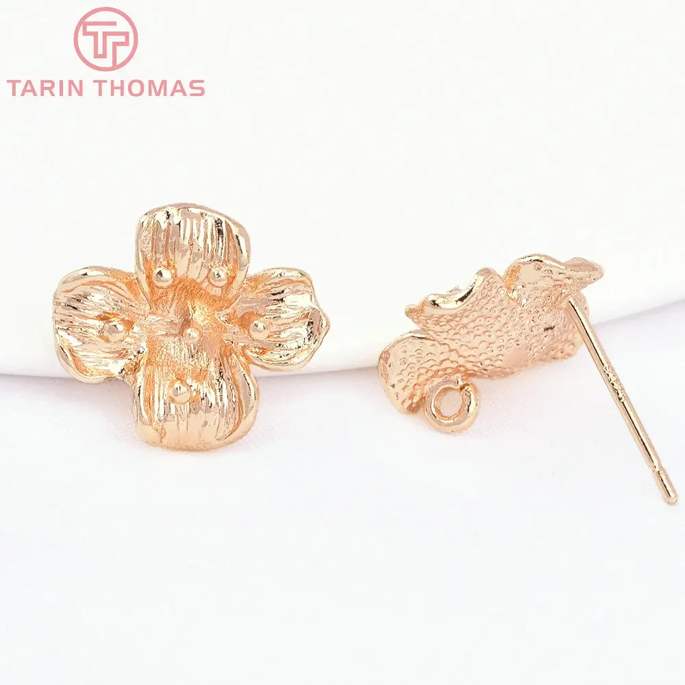 

(2510)10PCS Flower 14x12.5MM 24k Gold Color Brass Flower Stud Earrings Pins High Quality Diy Jewelry Findings Accessories