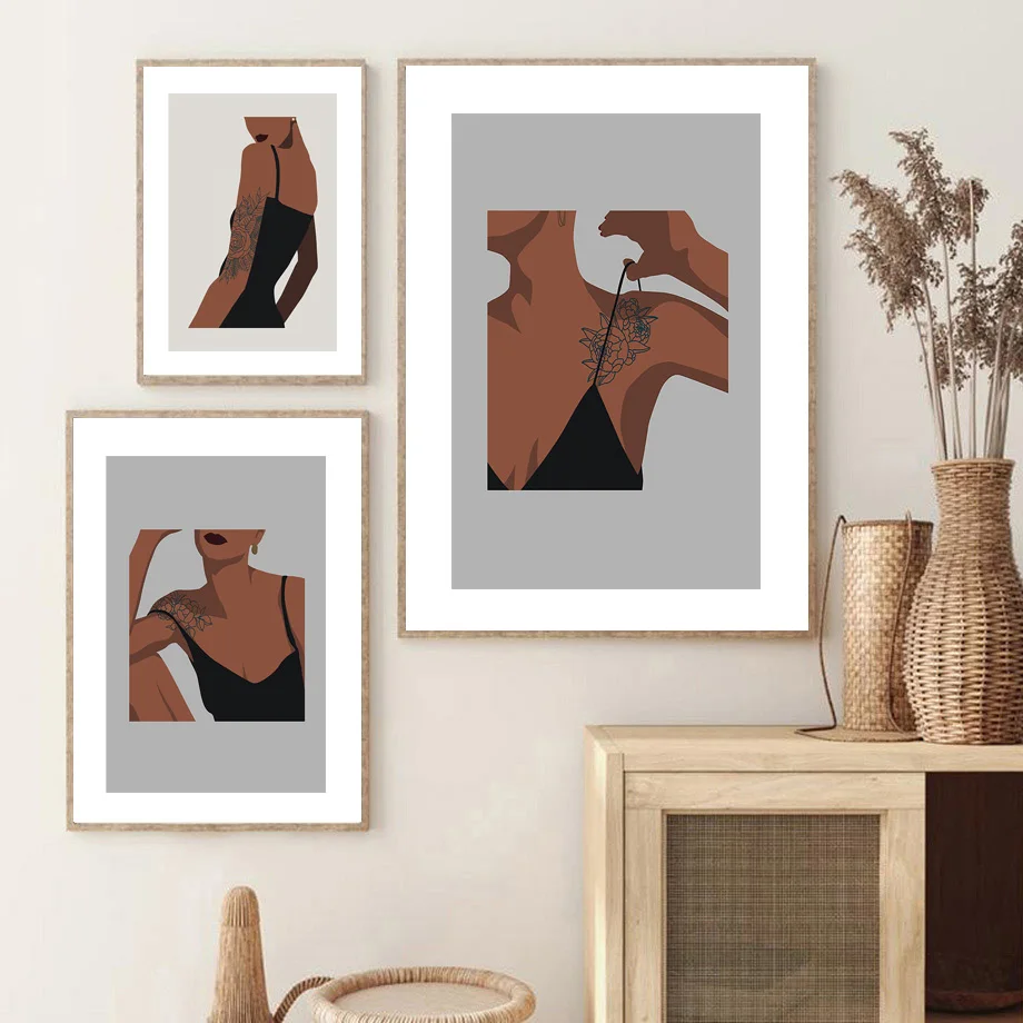 

Abstract Fashion Beauty Swimsuit Charming Tattoo Red Wine Wall Art Painting Nordic Posters And Prints For Living Room Decor