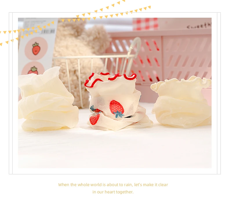 Spitzen-Kawaii Baby Kinder Stickerei Frucht Blumen Lange Socken Lolita Mädchen Erdbeer Ultra-Dünne Transparente Überkniestrümpfe – Detail 6