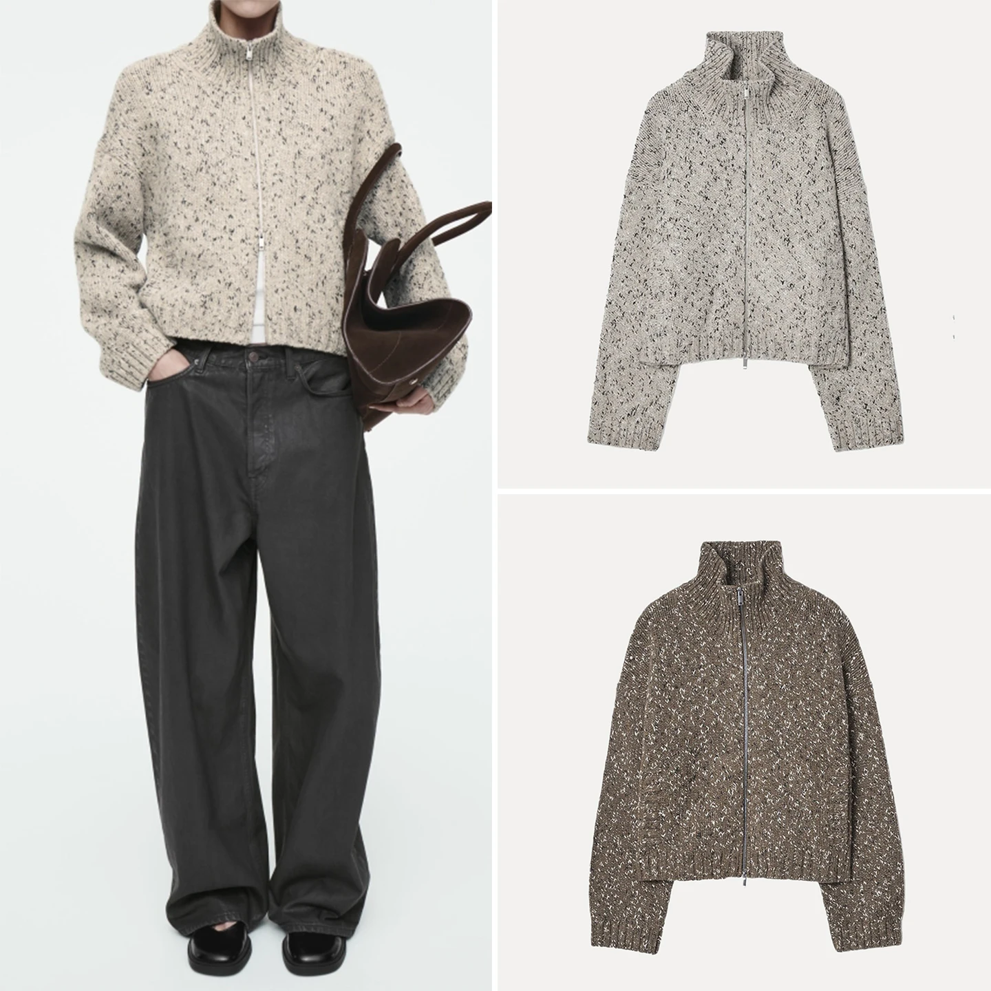 

Casual Simple Zipper Open Cardigan Knitted Sweater Outerwear Women's Sle Autumn New Arrival Straight Tube Commute Sle Lon...