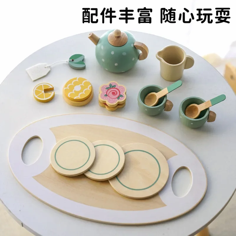 New Children's Play House Afternoon Tea Dessert Cake Sale Tea Pot Cup Tea Set Wooden Toys