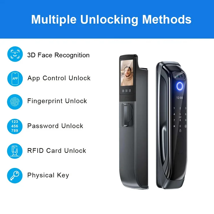 Tuya Wifi Automatic Digital Lock 3d Face Recognition Fingerprint Card Unlock Cerradura Inteligente Biometric Front Door Lock