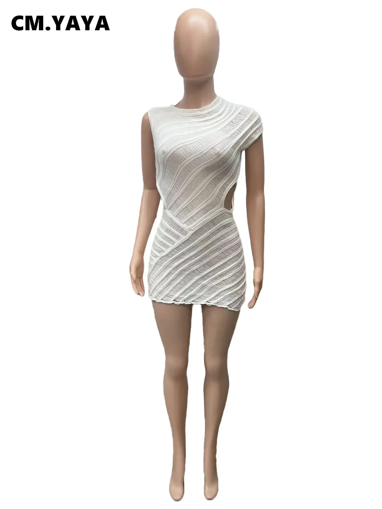 Vestido Midi de punto acanalado para mujer, traje Sexy ajustado con corte Irregular en la cintura y cuello de madeja para fiesta de verano, 2024