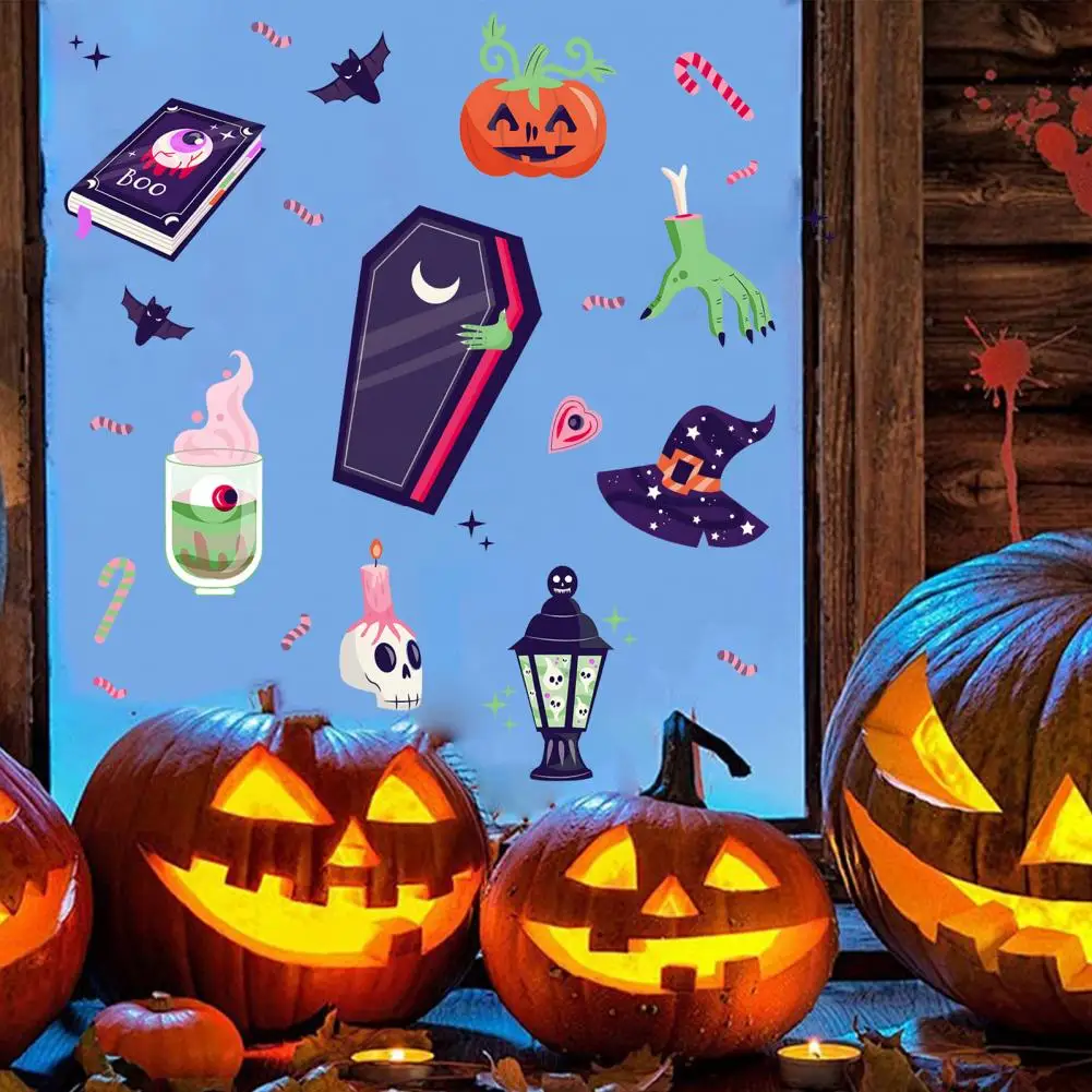 Versatile Ceramic Tile Wall Adhesives Cute Witch Hat Potion Stickers Halloween Static Window Stickers Cute Pumpkin for Kids