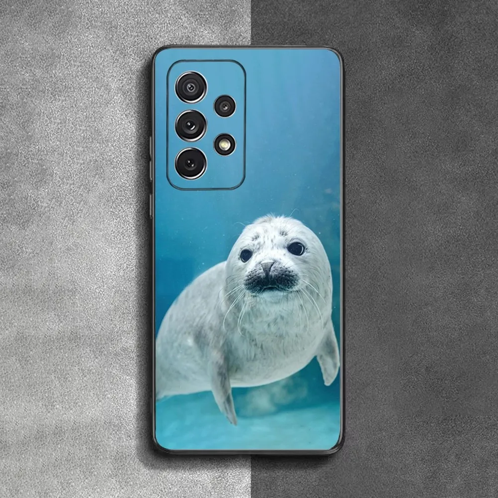 Cute Animal Seal Phone Case For Samsung S24,23,22,30,21,10,9,Ultra,Plus,Lite,FE,Soft Silicone Black Cover