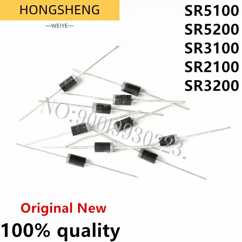 100% New 20pcs/lot schottky diode SR5100 SR5200 SR3100 SR2100 SR3200 SB3200 2A 3A 5A 100V 200V DO -27 SB5100