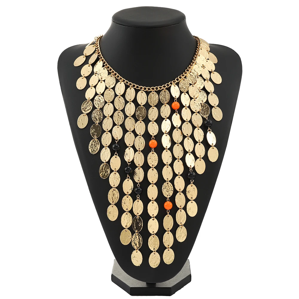 

Женское преувеличенное ожерелье из сплава, круглая кисточка с блестками, роскошный богемный ювелирный аксессуар в европейском и американском стиле