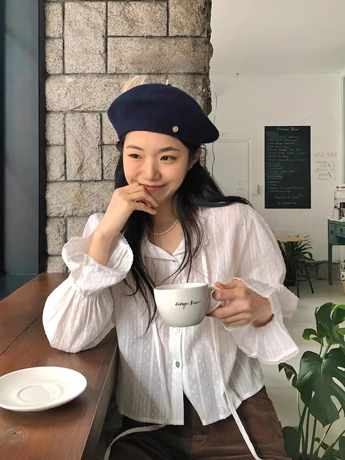 

Cute Embroidered Floral Stand Collar Long Sve ort irt Women's Spring Commute Sle Polyester Fiber Non Deformable