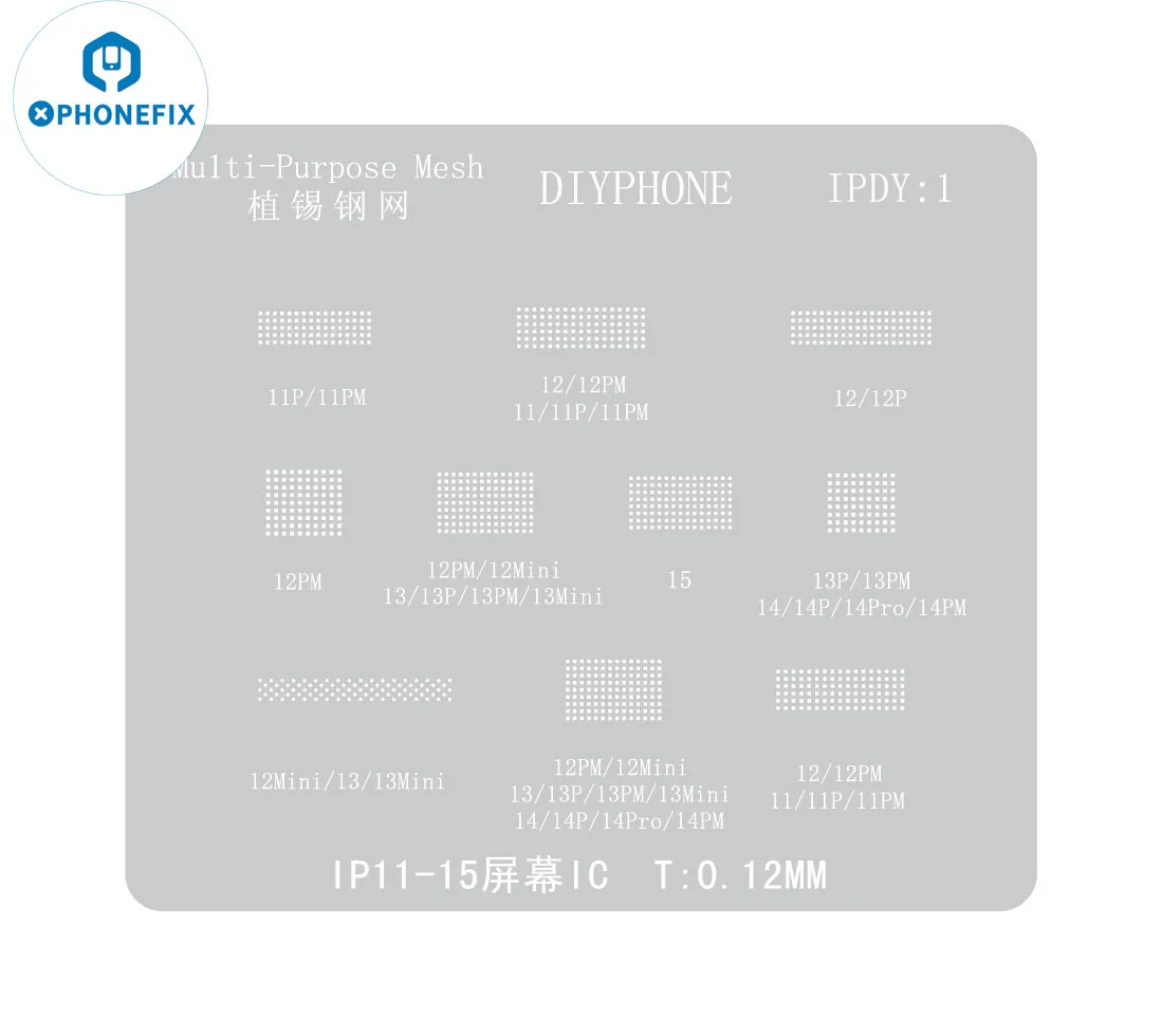 Universal IPDY1 LCD Screen Display IC Protection BGA Reballing Stencils for iPhone 11 -15 Pro Max Flex Screen Chip Steel Net