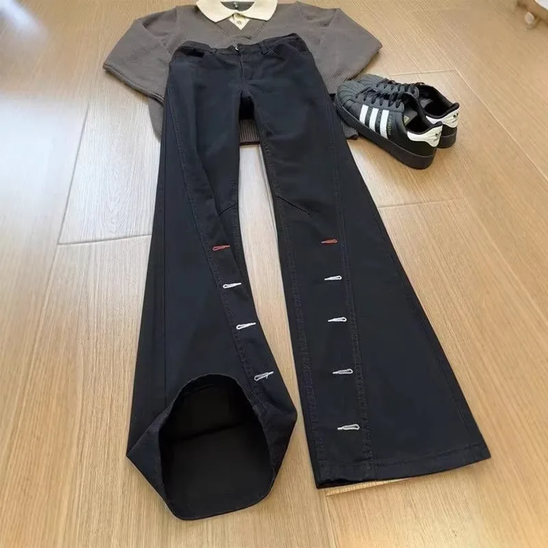American Embroidered Micro-pull Jeans Men's Spring Trend Design Sense Diagonal Pants Loose Slim Straight Trousers