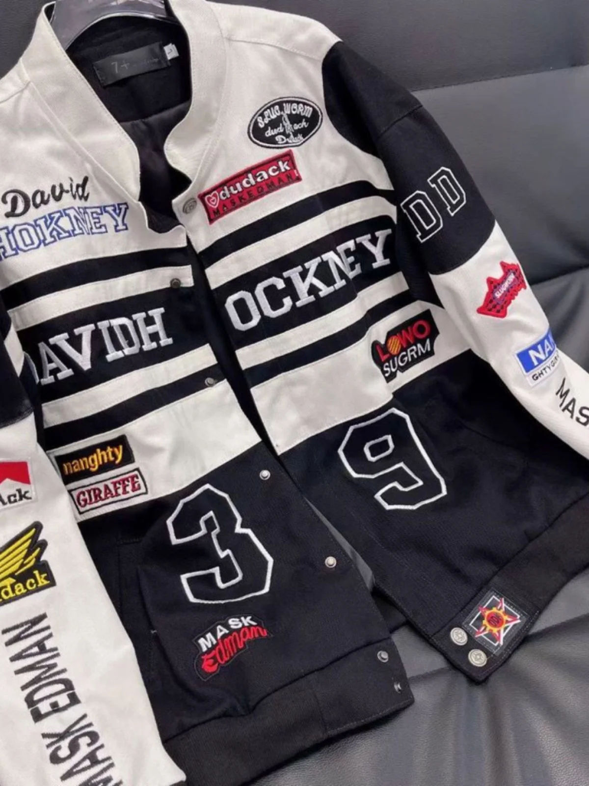 

Heavy Embroidery Personali Jaet Baseball Collar Motorcycle Sle Long Sve Loose Fit Autumn New Arrival Streetwear