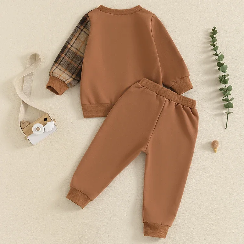 Boy Clothing Sets Children\'s Long Sleeve O Neck Contrast Color Sweatshirt Pant Set Tracksuit Cotton Outfit