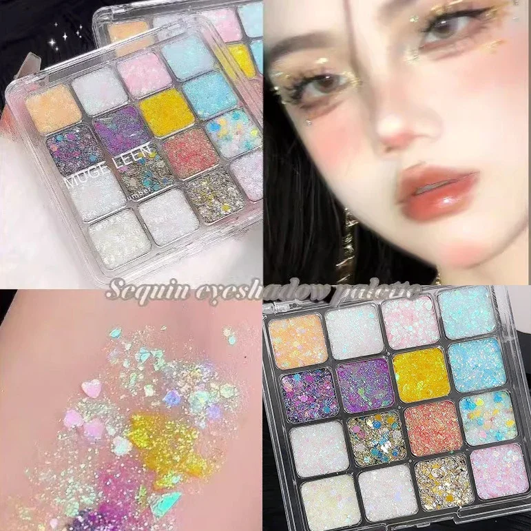 Glänzende Pailletten Flocken Lidschatten Palette selbst klebende Glitzer Gel Haar Körper Nagel blau rosa gelb Pailletten Gel Make-up Dekoration