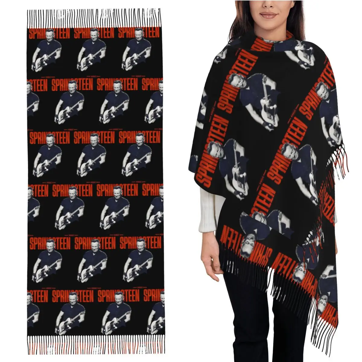 

Брюс Спрингстин Шарф Шарфы с кисточками для женщин Мягкие теплые шали и накидки Большая осенне-зимняя шаль