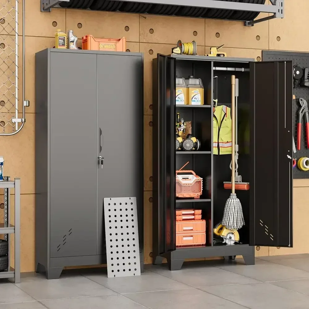 61 Metal Outdoor Storage Cabinet with Shelves for Tools, Cleaning Supplies, and Utility Rooms