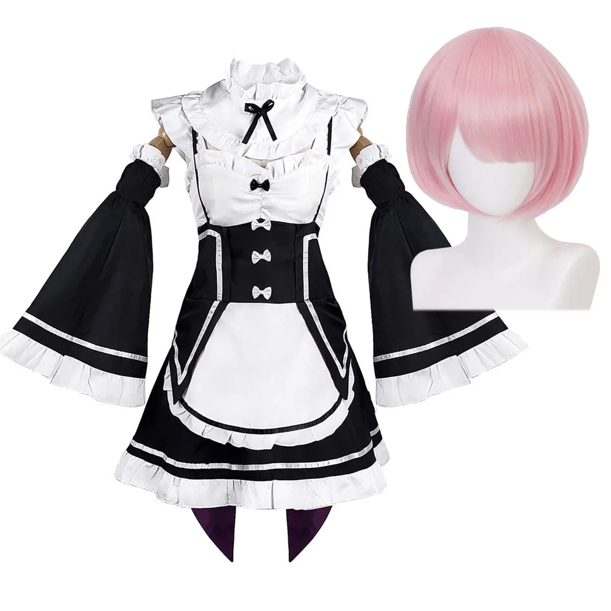 

Женское аниме Re: Жизнь в другом мире от нуля Ram Rem Косплей Платье горничной Костюм или парик