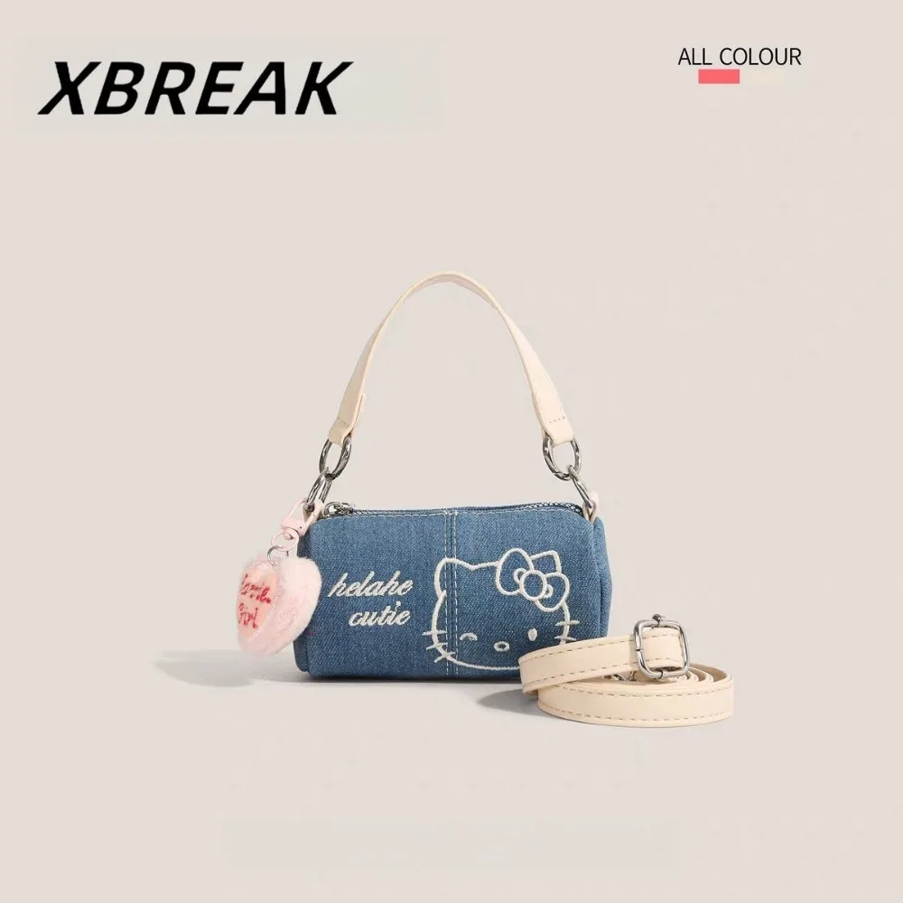 Kawaii HelloKitty حقائب النساء الدنيم حقيبة يد الكرتون حمل اسطوانة حقيبة الكتف حقيبة كروسبودي الفتيات المحفظة هدايا عيد الميلاد