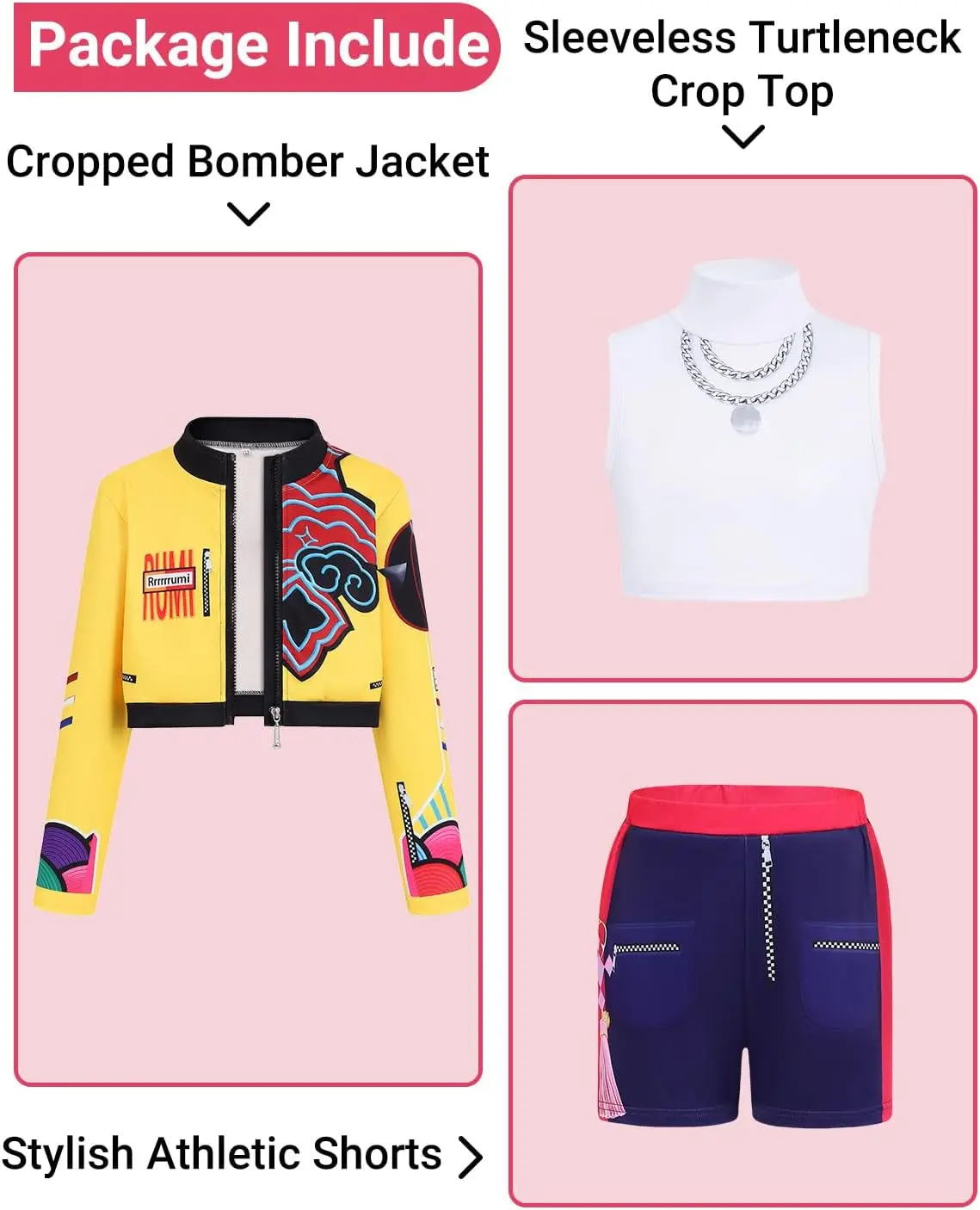 Kpop رومي زوي ميرا حفلة بنات شيطان زي الصيادين تأثيري الزي سترة أعلى السراويل الاطفال أزياء الهالوين المغني تأثيري