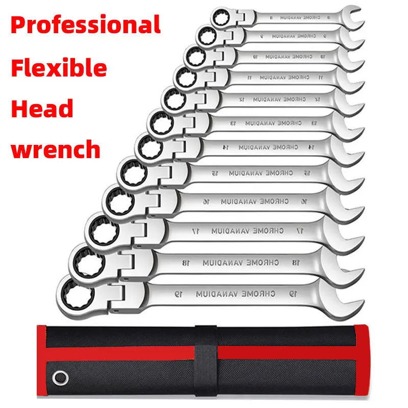 

Wrench Set Flexible Head Key Bag Ratcheting Combination Spanner Car Repair Carrying Bag Ratchet Adjustable Movable HeadWrenchSet