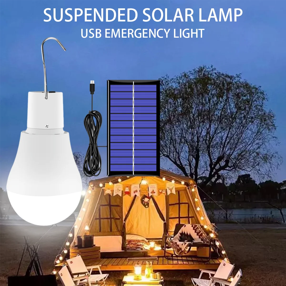 

USB Solar Light Charging 7W Emergency Suspended Fluorescent Light Waterproof Outdoor Indoor Residential Solar Light Bulb