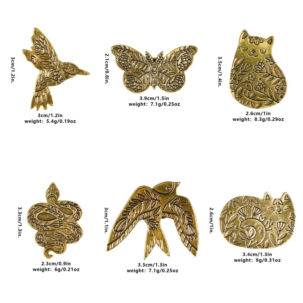 Alfileres de colección de animales de jardín Vintage, broches de bronce con mariposa, golondrina, pájaro, zorro, gato, serpiente, para amantes de la naturaleza, joyería para mochila