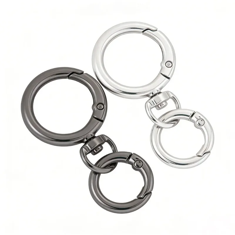 2Sets Round Spring Snap Carabiner Clip O Rings Swivel Trigger Hook Metal Clasps Keychain for Handbag Lanyards DIY Crafts