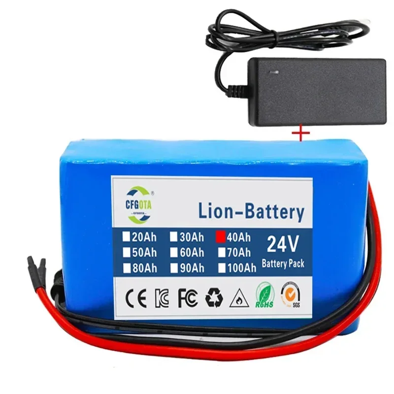 25.2V 24V 6 s2p 40000mAh 18650 batteria al litio 24V con BMS per bicicletta elettrica ciclomotore spina opzionale + caricatore 2A