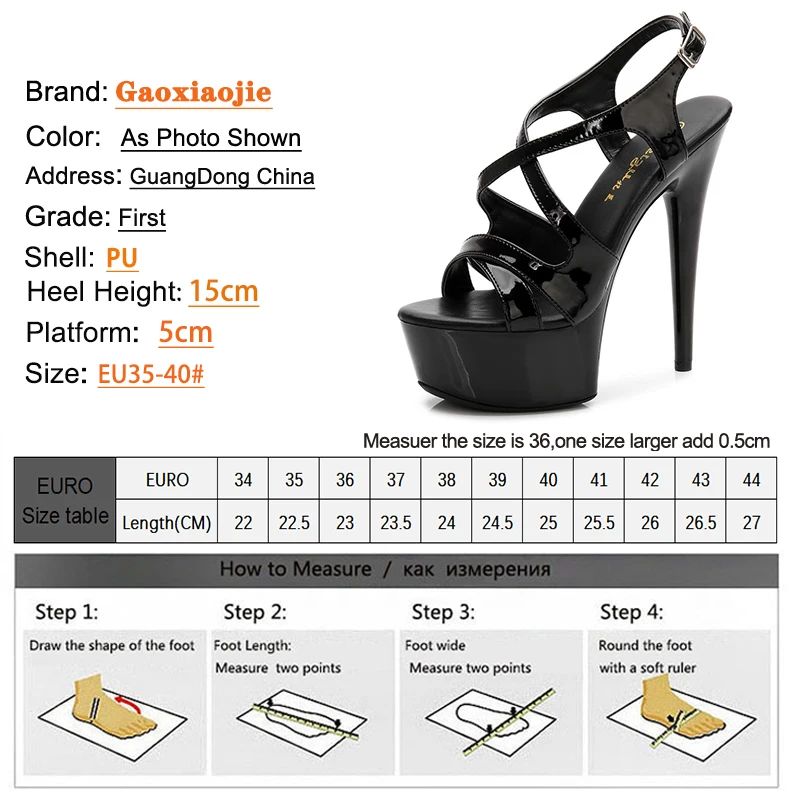 15cm Nightclub Steel Pipe Dance High Heels Sexy Patent Leather Open Toed Women Sandals Front & Rear Strap Hollow Out Fun Shoes