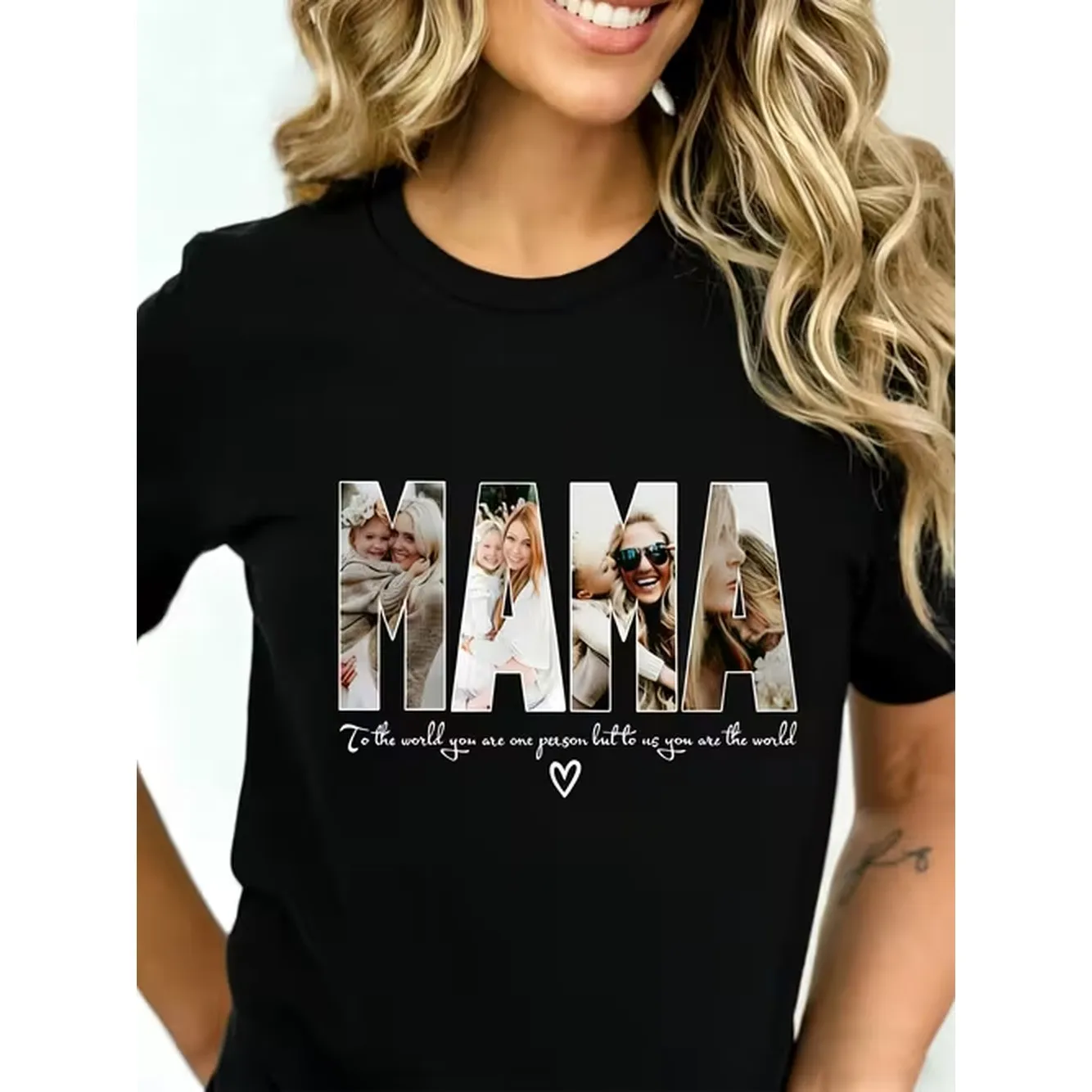 Women Elegant Custom Mama Photo Collage Graphic T Shirt Personalized Print Short Sleeve Crew Neck Mom Top Breathable Light Daily Casual Clothing Exquisite Custom Birthday Present For Mom