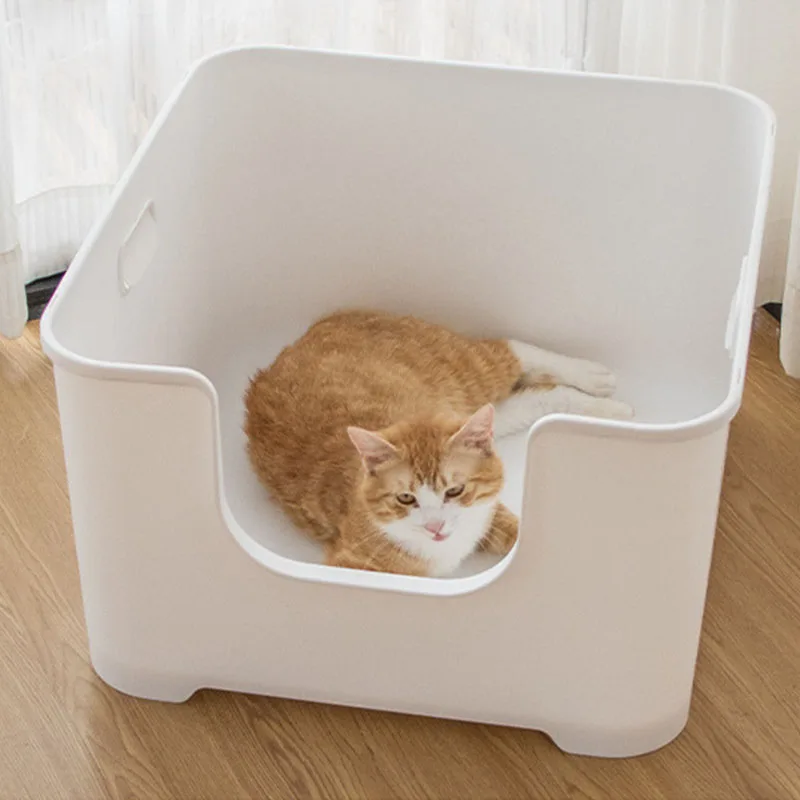 

Oversized Cat Litter Box Extra Large Semi-Closed Open Cat Toilet High Sides Anti-Splash Litter Pans For Home Pet Kitty Supplies