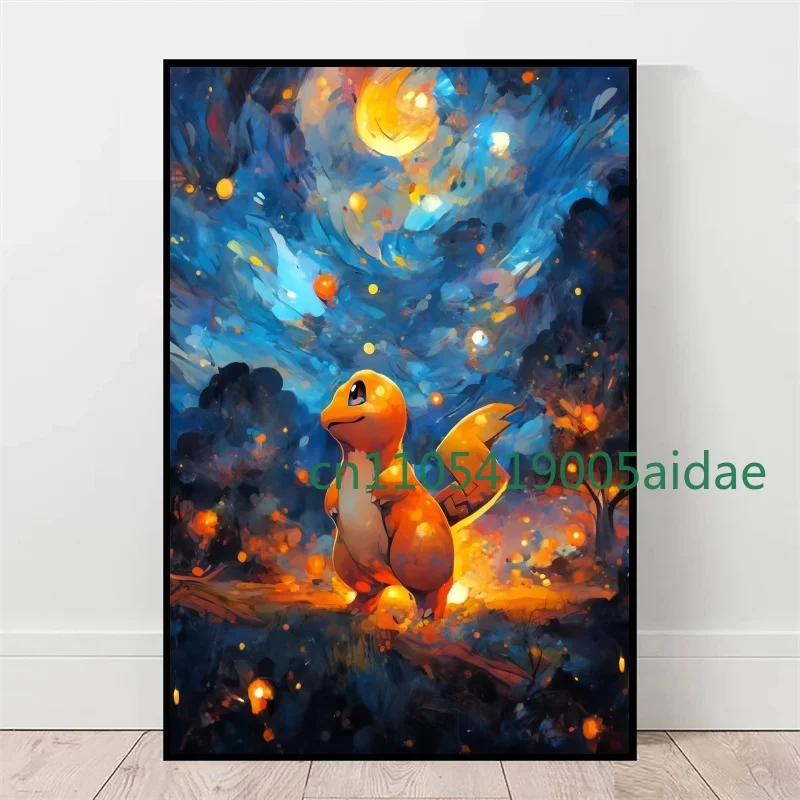 Nieuwe Van Gogh Museum Pokemon Anime Figuren Pikachu Aquarel Canvas Posters en Prints Wall Art Foto voor Woonkamer
