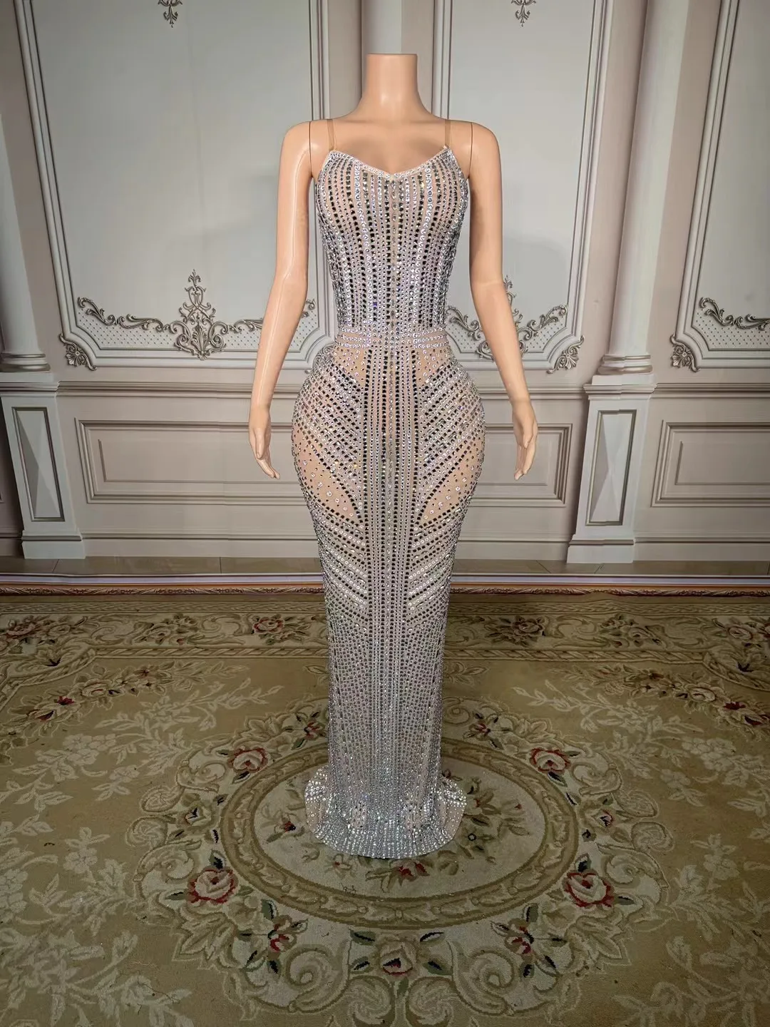 Silvery Sparkling Luxury Rhinestone Sexy Dress Birthday Evening Party Performance Costume Bar Nightclub Singer Dancer Stage Wear