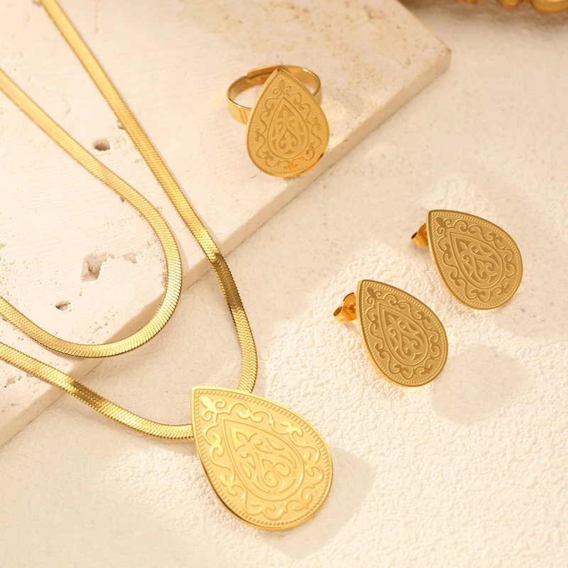 EILIECK Geometrische Schlangenkette Halskette Armband Trendiges Edelstahl-Schmuckset Goldene Metalltextur Wasserdichtes Geschenk für Frauen – Detail 13