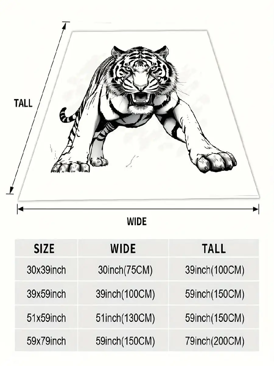 pc Roaring Bengal Tiger Blanket  Soft Flannel QuickDry  Durable Vibrant Black  White Design Perfect for Bed Sofa Camping