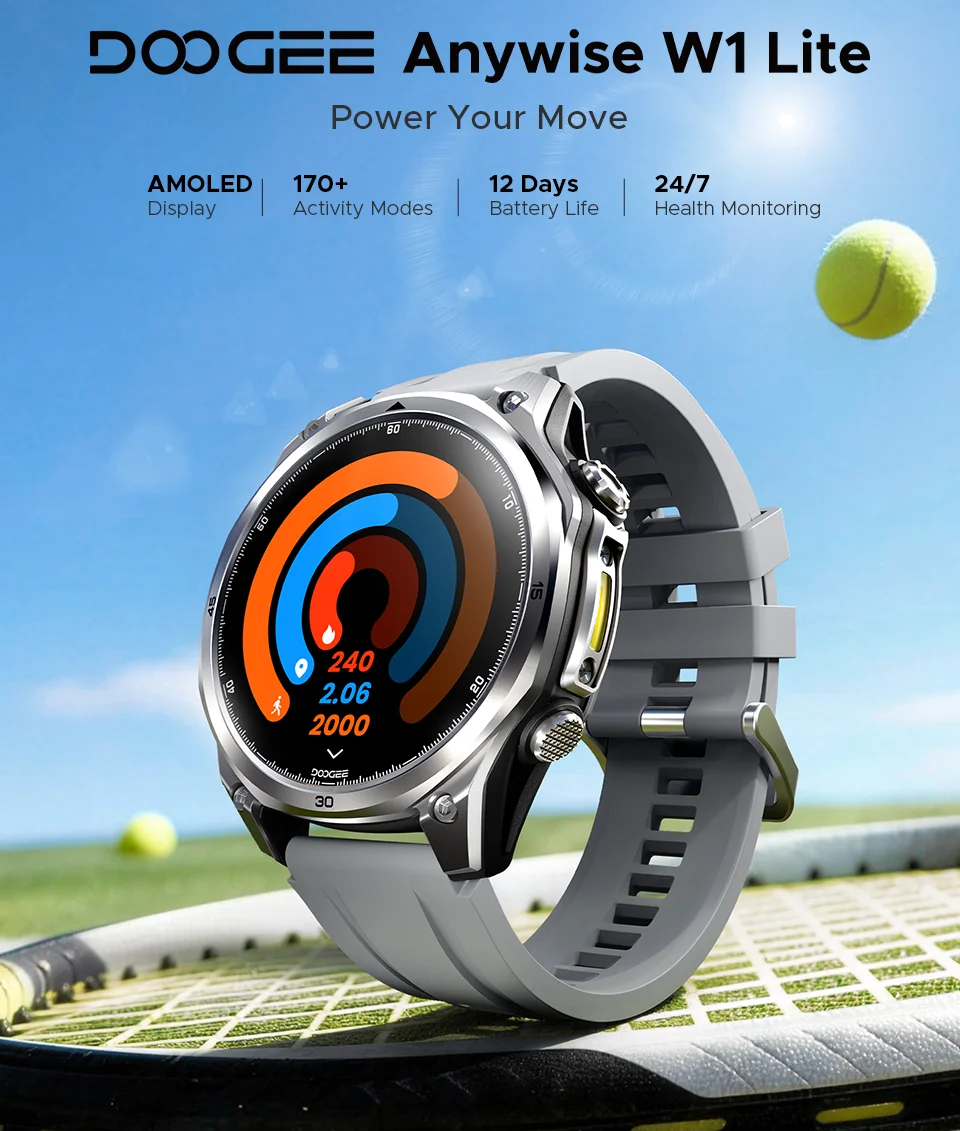 DOOGEE ANYWISE W1 Lite Smartwatch 5ATM Wasserdicht 1,43'' Bildschirm 178 Sportmodi 24-Stunden-Gesundheitsüberwachung Erinnerungsfunktion – Detail 2