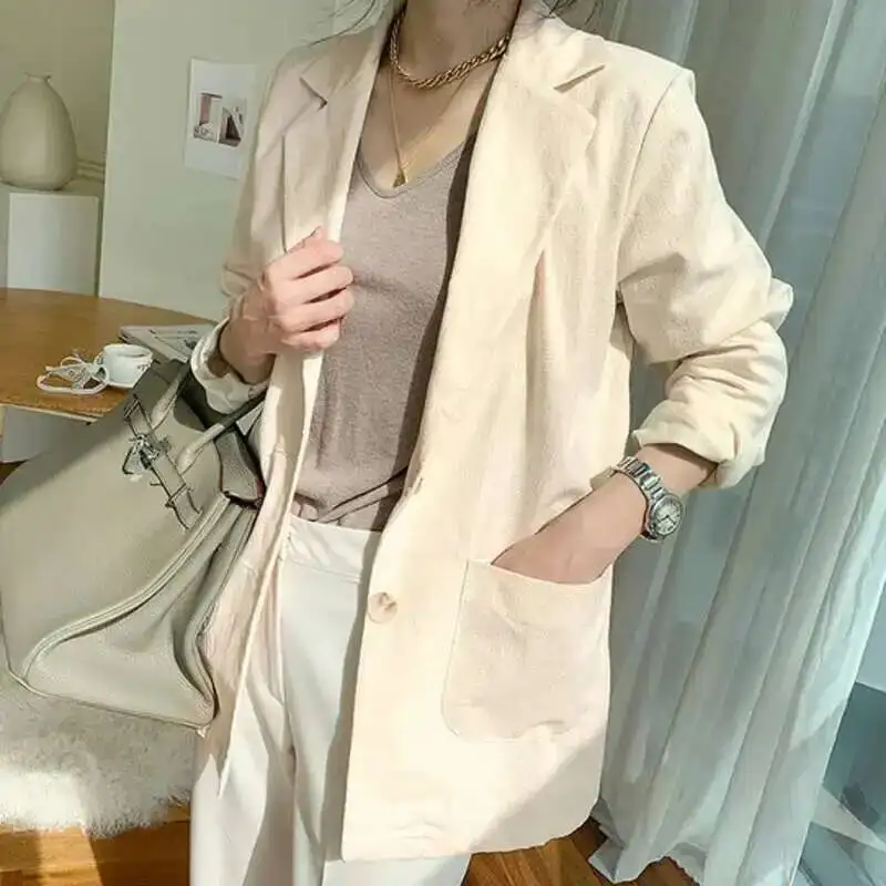 HKSH Frühling Herbst Neue Frauen Blazer drehen-unten Kragen Taschen Einfarbig Elegante Vintage Casual Jacke Britischen Stil Mäntel h2717