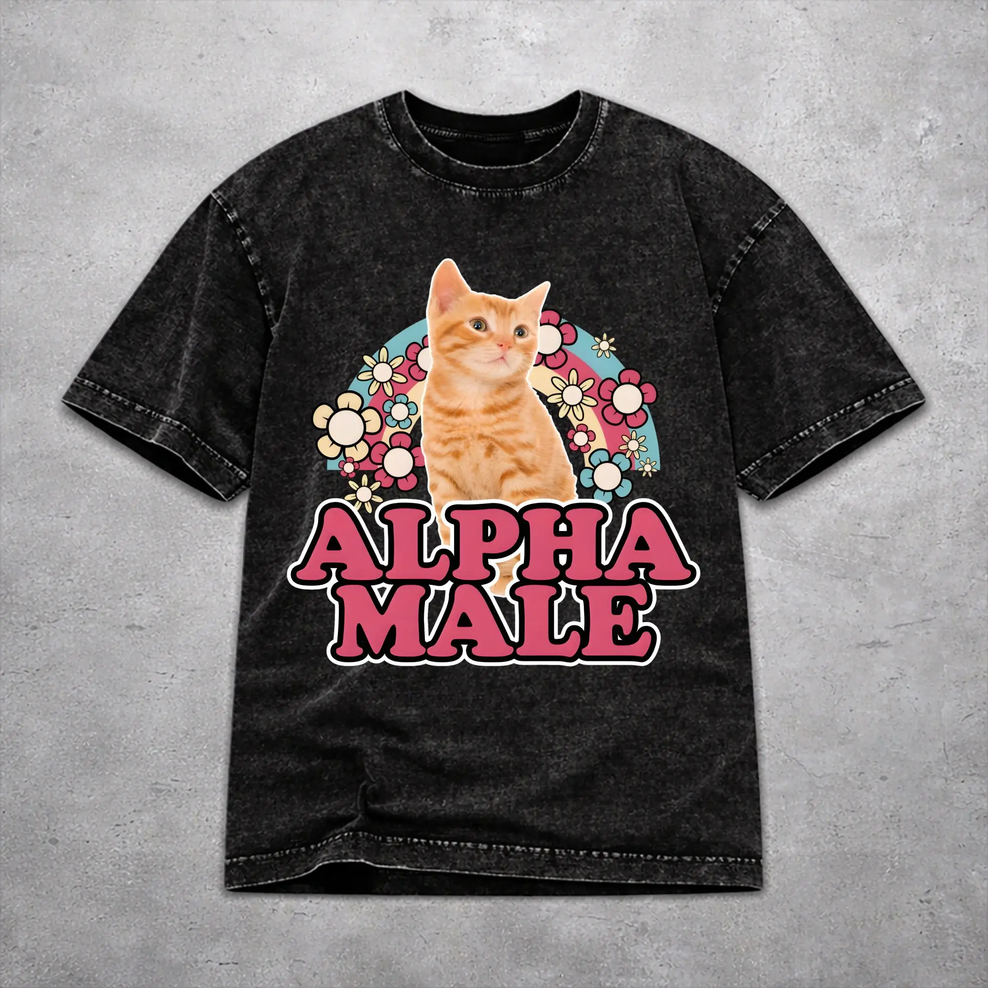 Men Women Alpha Male Cat Kitten Funny  T Shirt Graphic Printed Washed Cotton  Casual T-Shirts