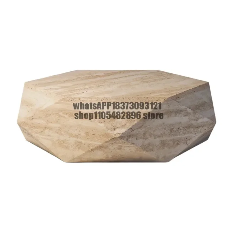 Italian minimalist natural marble art coffee table Nordic light luxury designer travertine villa living room coffee table