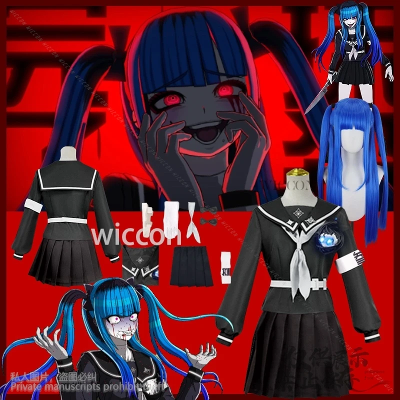 

Amemiya Darumi Anime Game The Hundred Cosplay Costume JK School Uniform Sailor Dress Horror Jirai Kei Girls Wigs Customized
