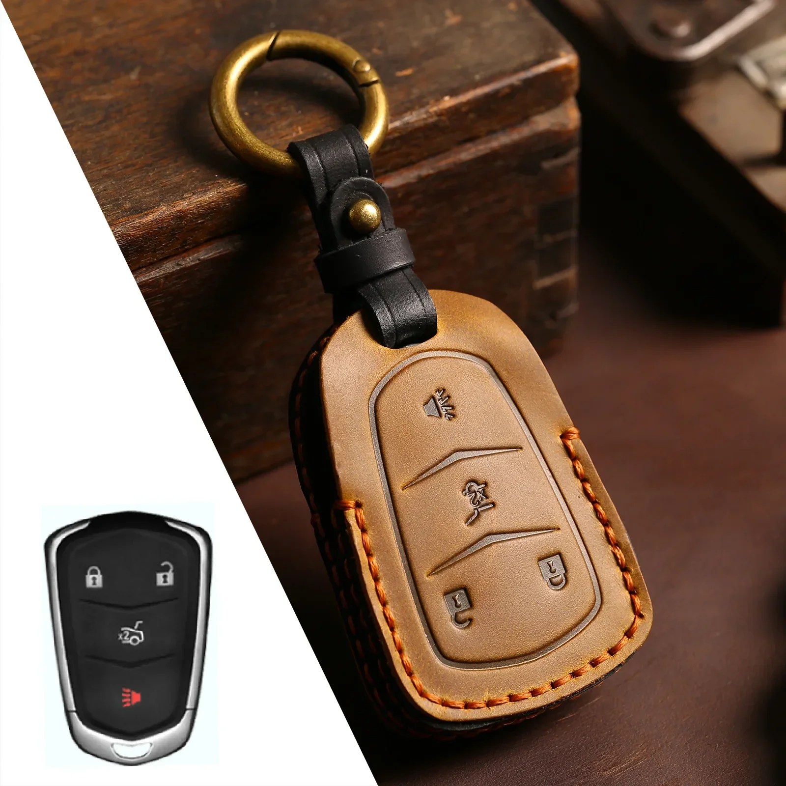 Leather Holder Shell Cover For Cadillac ESV Escalade CTS XTS SRX ATS CT5 XT5 XT6 Smart Remote Car Key Case Keychain Accessories