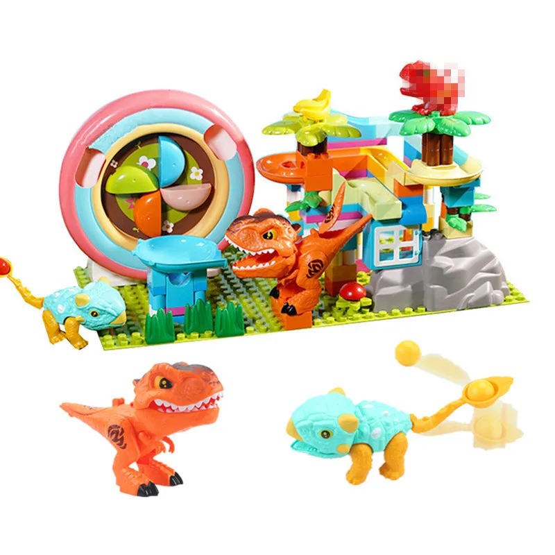 159PCS Catapulta Dinosauro Marmo Run Building Blocks Elettrico Ruota Ruota WIndwheel Compatibile Grande Palla Rotolante Pista Giocattolo Educativo