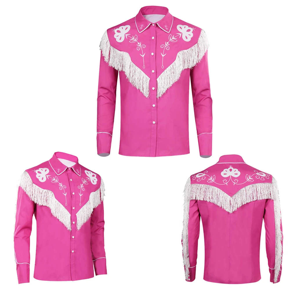 Ken Cosplay Fantasia Retro Tassels Jacket Costume 2023 Movie Barbei Western Black Pink Shirt Coat Men Roleplay Fantasy Halloween