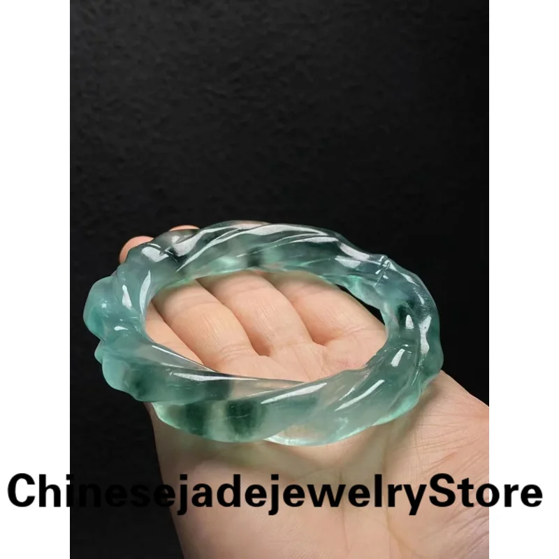 

Newest High Ice Floating flower Bangle Hand carved Twists pattern Jade Bangle women's Noble Handring Fine Bracelet Jewellry