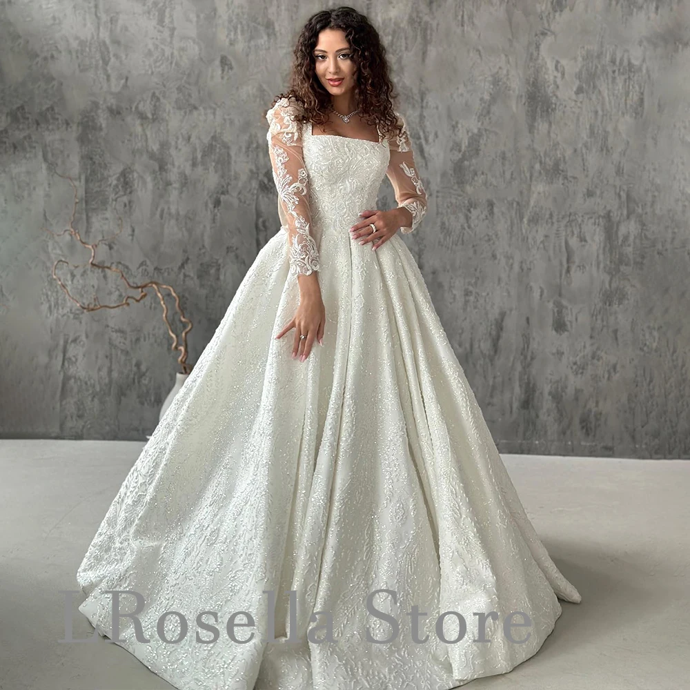 Luxury Square Collar Satin Lace A-line hochzeitskleid Nobility Court Formal Women Elegant Pretty Bride Gown Wedding Dress 2024